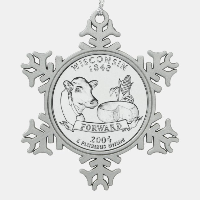 Wisconsin Staat Quarter Schneeflocken Zinn-Ornament (Vorderseite)