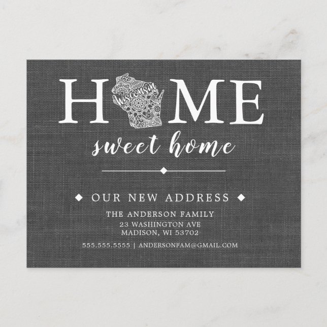 WISCONSIN Staat-Umstiegskarte Ankündigungspostkarte (Vorderseite)