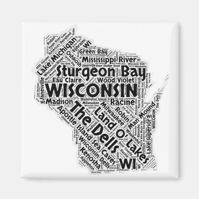 Wisconsin Staat Word Cloud Magnet (Vorne)