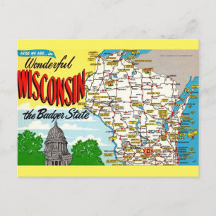 Wisconsin-Staatskarte  Postkarte
