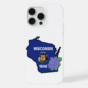 Wisconsin State Flag & Blume Common Blue Violet iPhone 15 Pro Max Hülle
