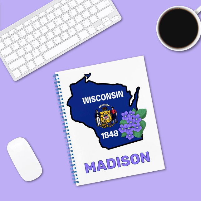 Wisconsin State Flag & Blume Common Blue Violet Notizbuch (Von Creator hochgeladen)