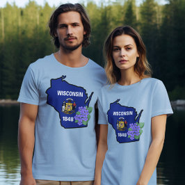 Wisconsin State Flag & Blume Common Blue Violet T-Shirt