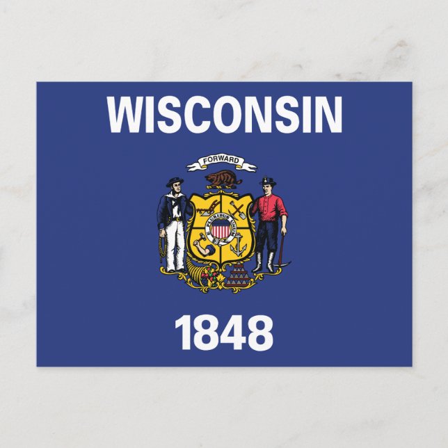 Wisconsin State Flag Sailor Miner Plow Anchor 1848 Postkarte (Vorderseite)
