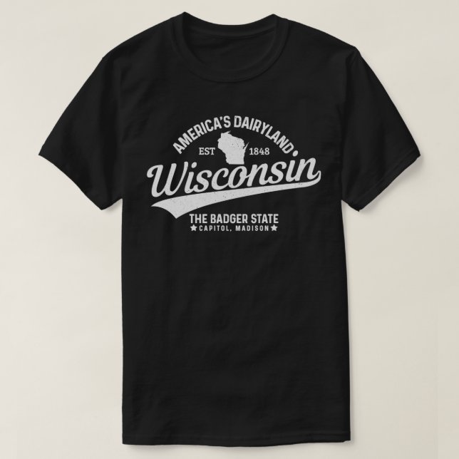 Wisconsin The Badger Staat EST 1848 Staat Kartenge T-Shirt (Design vorne)