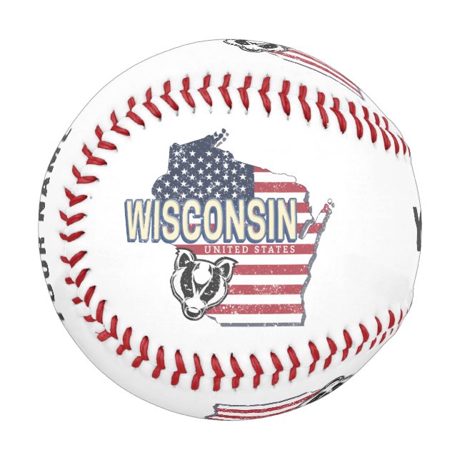 Wisconsin United Staaten Staat Map Vintag USA Baseball (Vorderseite Links)