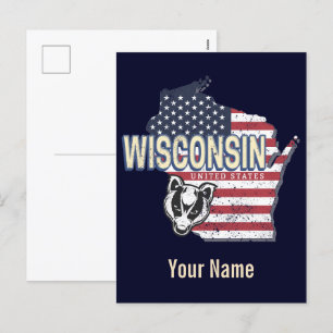 Wisconsin United Staaten Staat Map Vintag USA Feiertagspostkarte