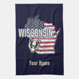 Wisconsin United Staaten Staat Map Vintag USA Geschirrtuch