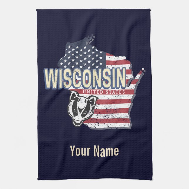 Wisconsin United Staaten Staat Map Vintag USA Geschirrtuch (Vertikal)