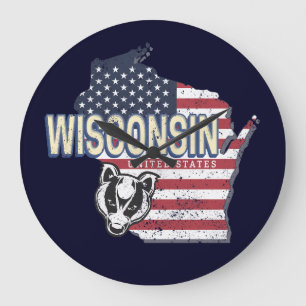 Wisconsin United Staaten Staat Map Vintag USA Große Wanduhr