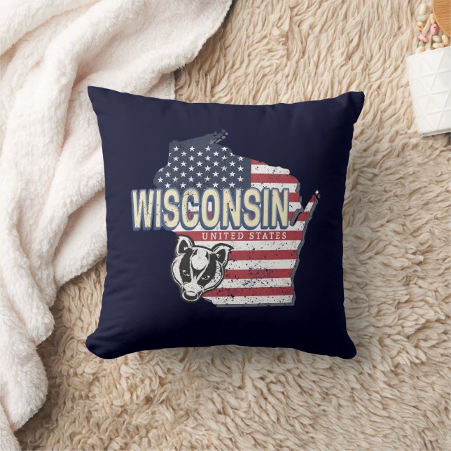 Wisconsin United Staaten Staat Map Vintag USA Kissen (Decke)