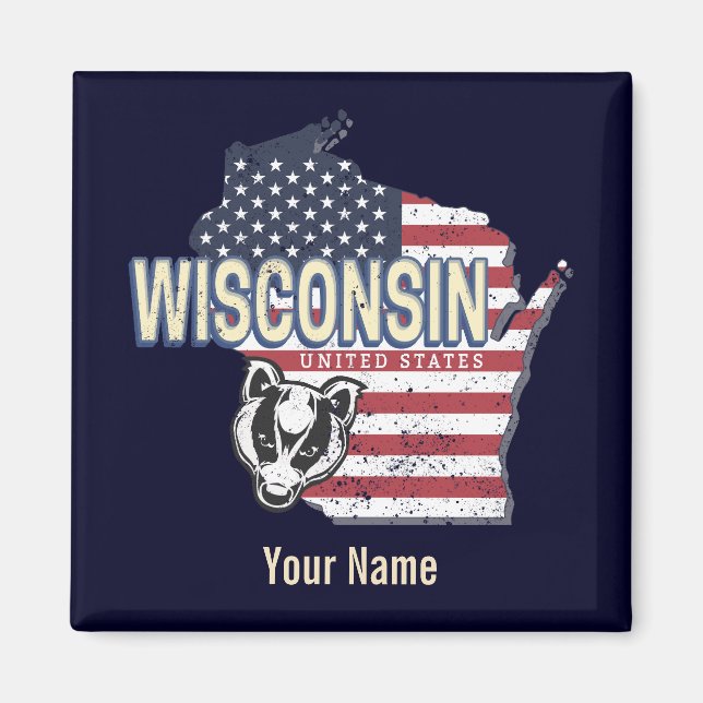 Wisconsin United Staaten Staat Map Vintag USA Magnet (Vorne)