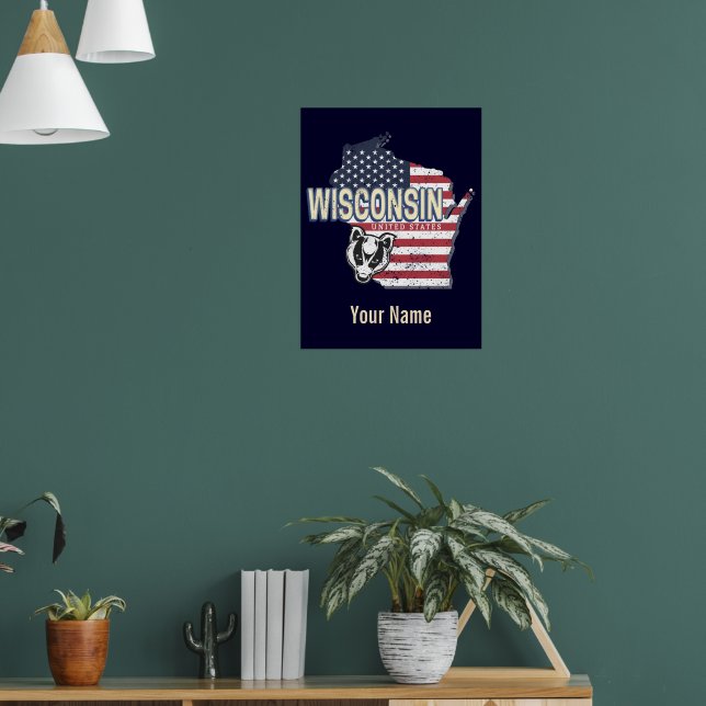 Wisconsin United Staaten Staat Map Vintag USA Poster (Wohnzimmer 1)