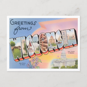 Wisconsin Vintag Big Letters Postcard Postkarte