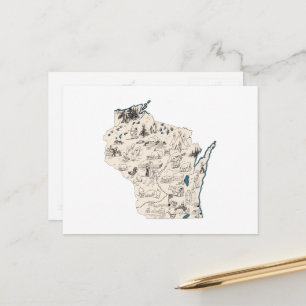 Wisconsin Vintag Picture Map Staat Chart Postkarte
