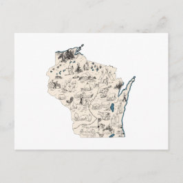 Wisconsin Vintag Picture Map Staat Chart Postkarte