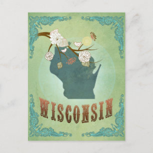 Wisconsin Vintag Staat Map - Green Postkarte