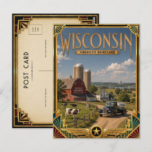 Wisconsin Vintage Art Deco Golden Age Postkarte