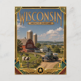 Wisconsin Vintage Art Deco Golden Age Postkarte