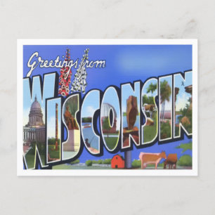 Wisconsin Vintage Große Buchstaben Postkarte