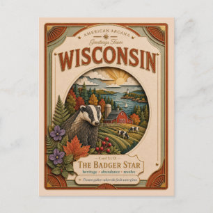 Wisconsin Vintage Paper Cut American Arcana Postkarte