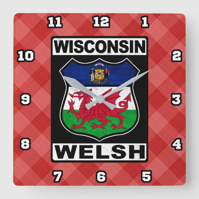 Wisconsin Welsh American Wall Clock Quadratische Wanduhr (Vorderseite)