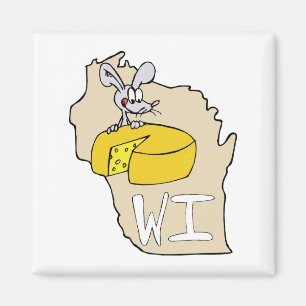 Wisconsin WI-Karten-u. -käse-MäuseCartoon-Kunst Magnet