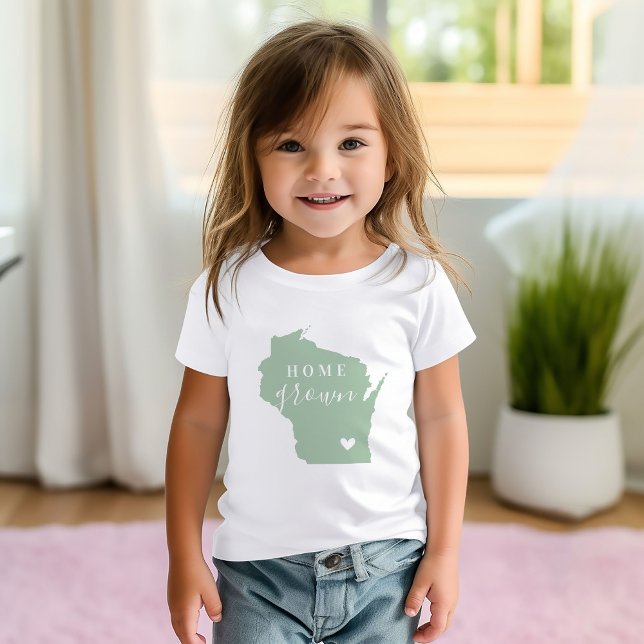 Wisconsin Zuhause Grown | Editor Colors Staat Map Baby T-shirt (Von Creator hochgeladen)