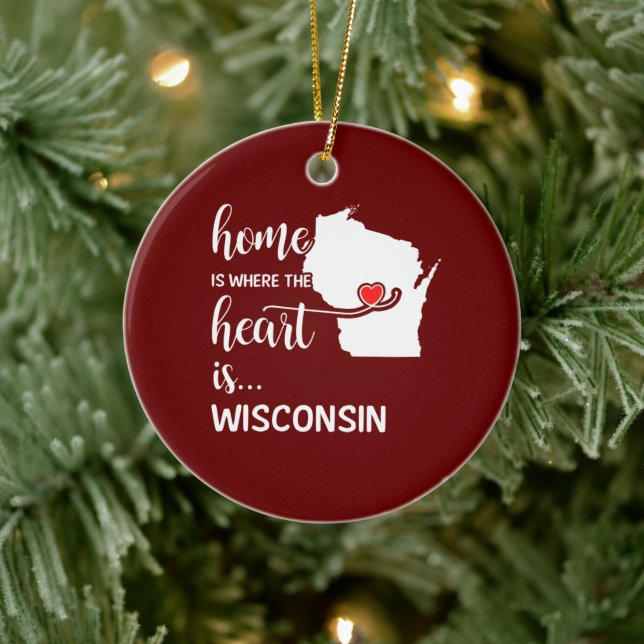 Wisconsin Zuhause ist das Herz Keramik Ornament (Baum)