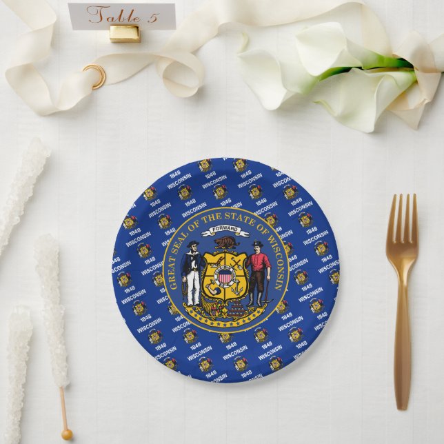 Wisconsinite Flag & Seal, Wisconsin Pappteller (Hochzeit)