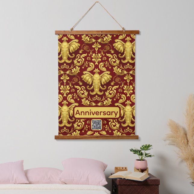 Wisdom & Prosperity: The Regal Elephant Symbol Wal Wandteppich Mit Holzrahmen (Schlafzimmer)