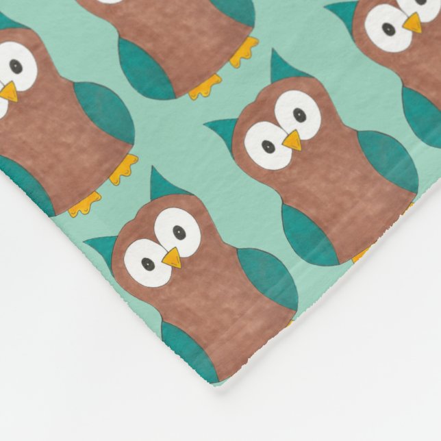 Wise Brown Aquamarin Blue Barn Owl Cartoon Bird Fleecedecke (Ecke)