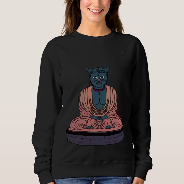 Wise Cat Buddha Ready To Give Advice To Cat  & Hat Sweatshirt (Vorderseite)