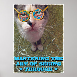 Wise Cat Human Eyes und Funny Glasses Poster