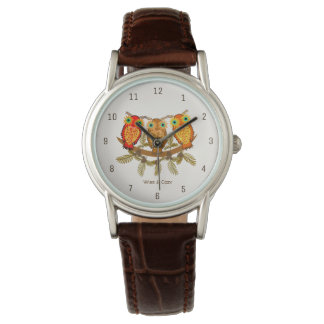 Wise & Cozy – Three Orange Owls Art Armbanduhr