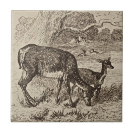 Wise Minton Doe & Fawn Deer Antirepro Sepia Fliese