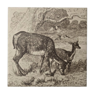 Wise Minton Doe & Fawn Deer Antirepro Sepia Fliese
