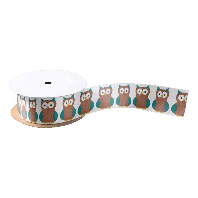 Wise Owl Blue Brown Cartoon Owls Bird Animal Print Satinband (Spule)