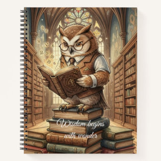 Wise Owl Librarian Vintage Art Notebook Notizbuch