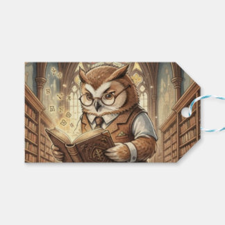 Wise Owl Librarian Vintage Watercolor Gift Tag Geschenkanhänger