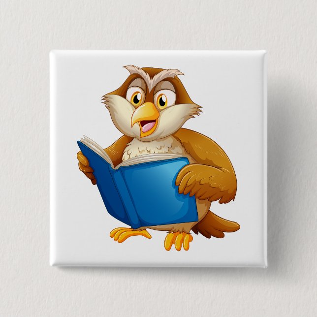 Wise Owl Reading Book Button (Vorderseite)