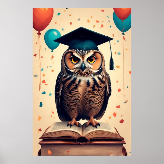 Wise Owl Wear Abschluss, der im Buch ausgeführt wu Poster (Vorne)
