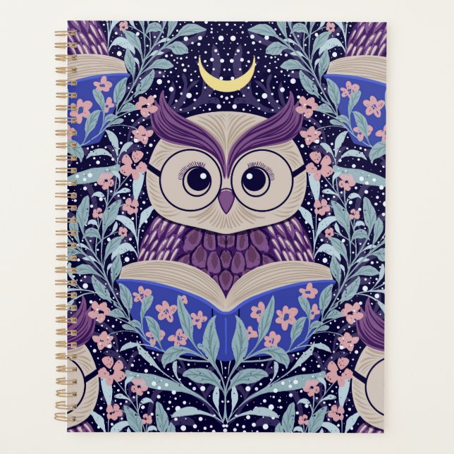 Wise Owls Under the Moonlit Sky im Wald Planer (Vorderseite)