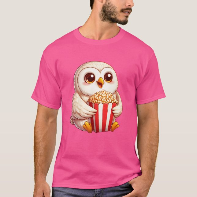 Wise Snow Owl Popcorn Filmabend Freunde T-Shirt (Vorderseite)