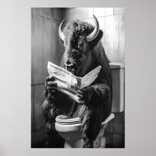 Wisent auf Toilette Druck, Lustige Badezimmerzeitu Poster