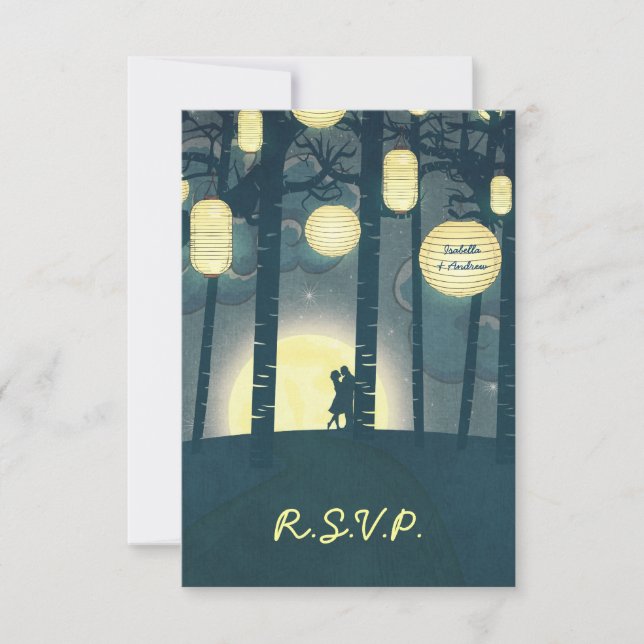 Wish Lanterns Dream Forest Wedding RSVP Einladung (Vorderseite)