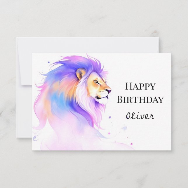 Wish Whimsical Elegante Lion Birthday Karte (Vorderseite)