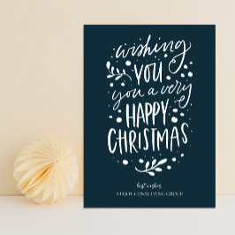 Wish You Merry Christmas Blue Script Business Feiertagskarte