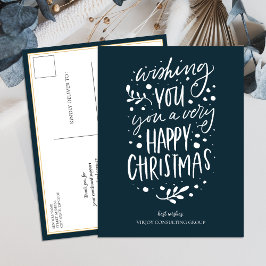 Wish You Merry Christmas Blue Script Business Feiertagspostkarte