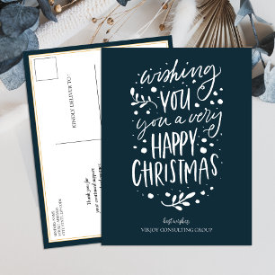 Wish You Merry Christmas Blue Script Business Feiertagspostkarte